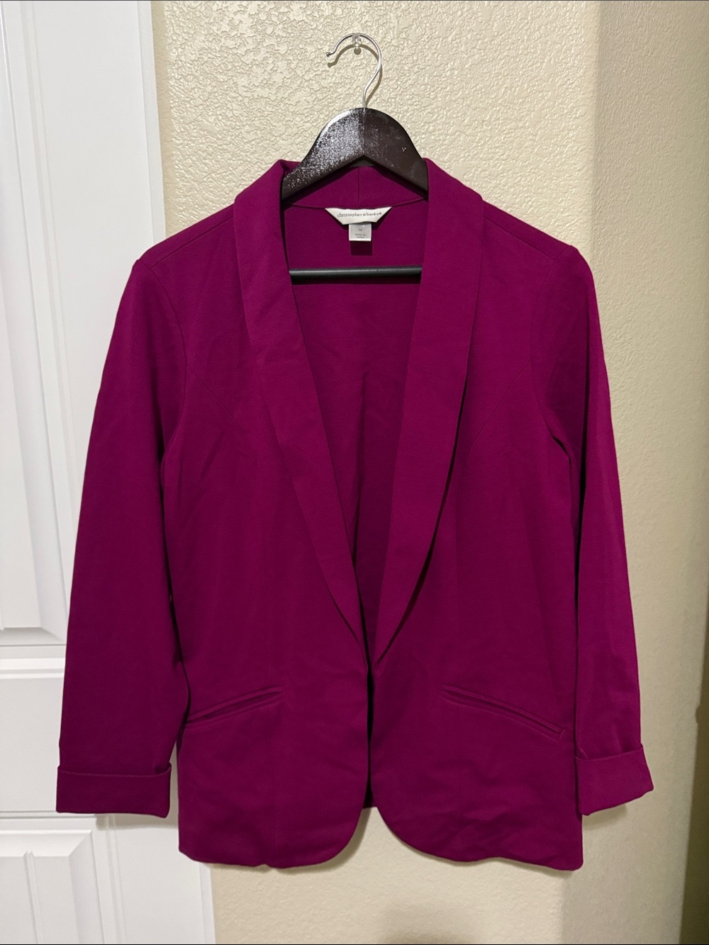 Christopher & Banks Magenta Open-Front Blazer